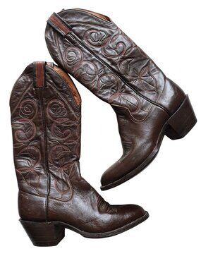 Sanders 16" Tall Western Cowboy Boots Decorative Stitching Handcrafted Men's 9 B